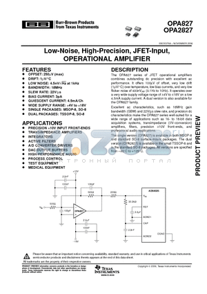 OPA827 datasheet - Low-Noise, High-Precision, JFET-Input, OPERATIONAL AMPLIFIER