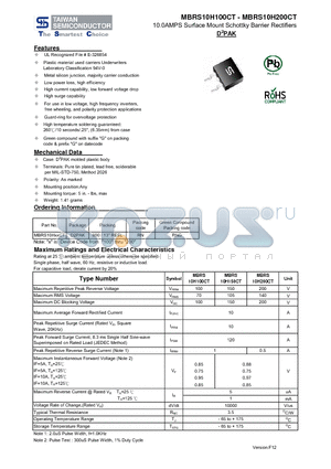 MBRS10H200CT datasheet - 10.0AMPS Surface Mount Schottky Barrier Rectifiers