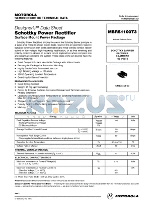 MBRS1100 datasheet - Schottky Power Rectifier(Surface Mount Power Package)