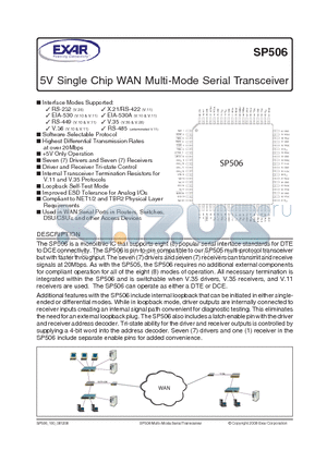 SP506 datasheet - 5V Single Chip WAN Multi-Mode Serial Transceiver