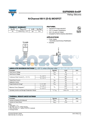 SUP90N06-6M0P_09 datasheet - N-Channel 60-V (D-S) MOSFET