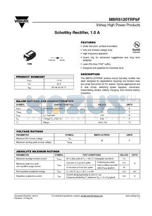 MBRS120TRPBF datasheet - Schottky Rectifier, 1.0 A
