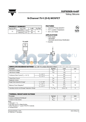 SUP90N08-4M8P-E3 datasheet - N-Channel 75-V (D-S) MOSFET