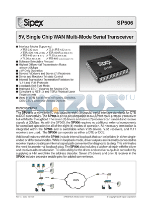 SP506 datasheet - 5V, Single Chip WAN Multi-Mode Serial Transceiver