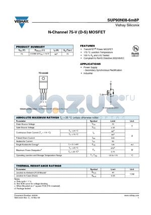 SUP90N08-6M8P datasheet - N-Channel 75-V (D-S) MOSFET