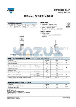 SUP90N08-6M8P-E3 datasheet - N-Channel 75-V (D-S) MOSFET