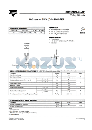 SUP90N08-8M2P-E3 datasheet - N-Channel 75-V (D-S) MOSFET