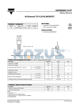 SUP90N08-7M7P datasheet - N-Channel 75-V (D-S) MOSFET