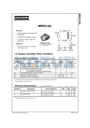 MBRS130 datasheet - 1.0 Ampere Schottky Power Rectifiers