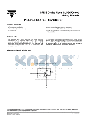 SUP90P06-09L datasheet - P-Channel 60-V (D-S) 175 Celsius MOSFET