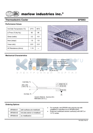 SP5083-01 datasheet - Thermoelectric Cooler