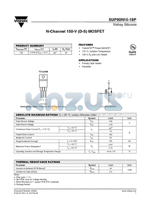 SUP90N15-18P-E3 datasheet - N-Channel 150-V (D-S) MOSFET