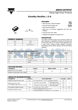 MBRS130TRPBF datasheet - Schottky Rectifier, 1.0 A