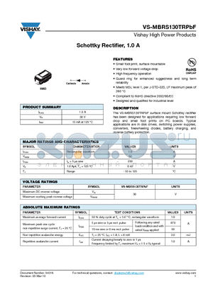 MBRS130TRPBF datasheet - Schottky Rectifier, 1.0 A