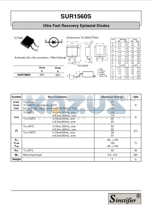 SUR1560S datasheet - Ultra Fast Recovery Epitaxial Diodes
