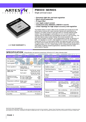 PM952 datasheet - Single and dual output 5 to 6 Watt Nominal input DC/DC converters