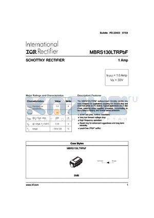 MBRS130LTRPBF datasheet - SCHOTTKY RECTIFIER 1 Amp