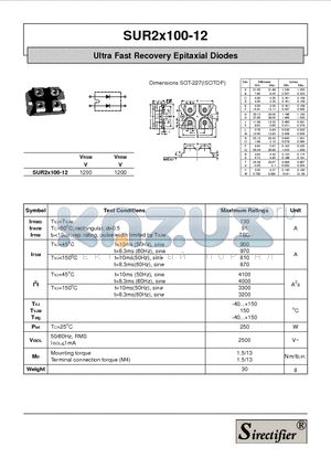 SUR2X100-12 datasheet - Ultra Fast Recovery Epitaxial Diodes