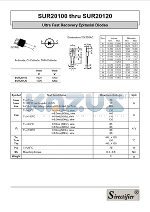 SUR20100 datasheet - Ultra Fast Recovery Epitaxial Diodes