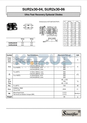 SUR2X30-04 datasheet - Ultra Fast Recovery Epitaxial Diodes