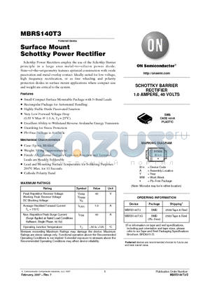 MBRS140T3G datasheet - Surface Mount Schottky Power Rectifier