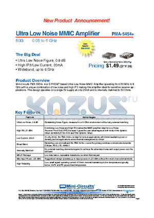 PMA-5454_11 datasheet - Ultra Low Noise MMIC Amplifier