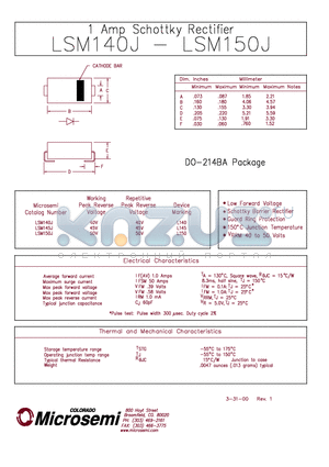 MBRS140TR datasheet - 1 Amp Schottky Rectifier