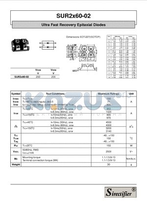 SUR2X60-02 datasheet - Ultra Fast Recovery Epitaxial Diodes