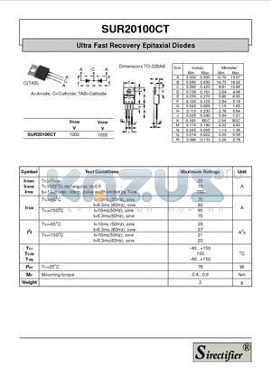 SUR20100CT datasheet - Ultra Fast Recovery Epitaxial Diodes