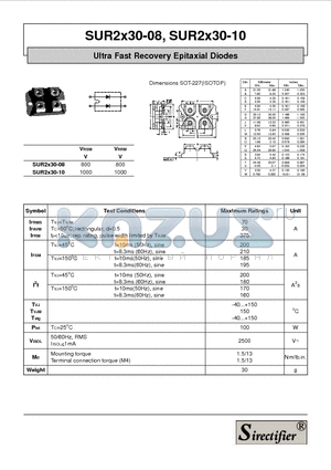 SUR2X30-08 datasheet - Ultra Fast Recovery Epitaxial Diodes