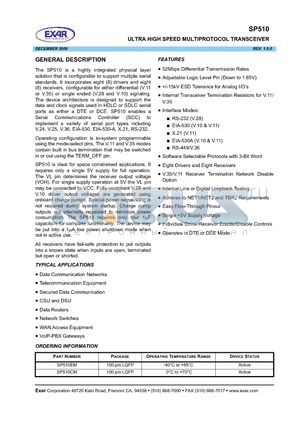 SP510 datasheet - ULTRA HIGH SPEED MULTIPROTOCOL TRANSCEIVER