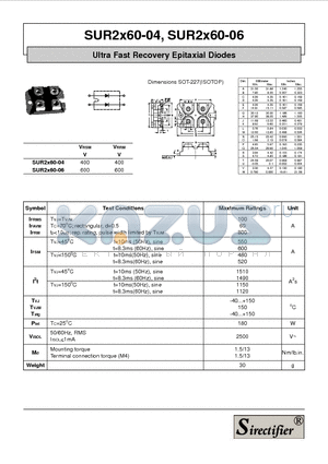 SUR2X60-04 datasheet - Ultra Fast Recovery Epitaxial Diodes