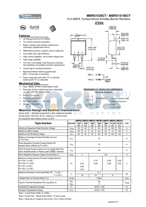 MBRS15100CT datasheet - 15.0 AMPS. Surface Mount Schottky Barrier Rectifiers