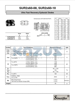 SUR2X60-10 datasheet - Ultra Fast Recovery Epitaxial Diodes