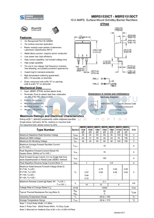 MBRS15150CT datasheet - 15.0 AMPS. Surface Mount Schottky Barrier Rectifiers