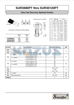 SUR30100PT datasheet - Ultra Fast Recovery Epitaxial Diodes