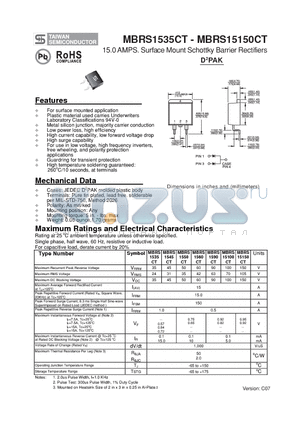 MBRS1535CT datasheet - 15.0 AMPS. Surface Mount Schottky Barrier Rectifiers