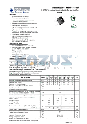 MBRS1535CT_13 datasheet - 15.0 AMPS. Surface Mount Schottky Barrier Rectifiers