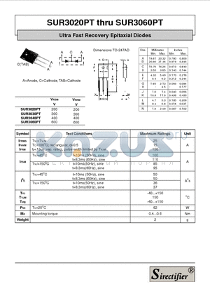 SUR3040PT datasheet - Ultra Fast Recovery Epitaxial Diodes