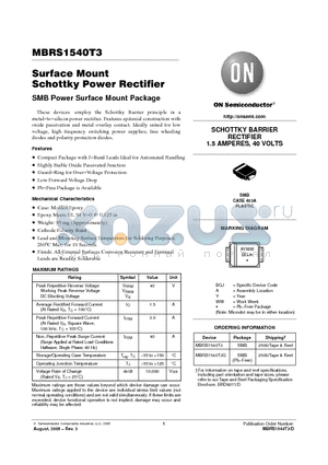 MBRS1540T3G datasheet - Surface Mount Schottky Power Rectifier SMB Power Surface Mount Package