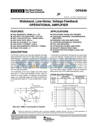 OPA846ID datasheet - Wideband, Low-Noise, Voltage-Feedback OPERATIONAL AMPLIFIER