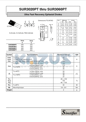SUR3020PT datasheet - Ultra Fast Recovery Epitaxial Diodes