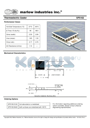 SP5162-04AC datasheet - Thermoelectric Cooler