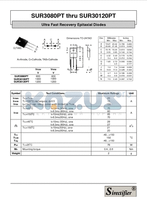 SUR3080PT datasheet - Ultra Fast Recovery Epitaxial Diodes