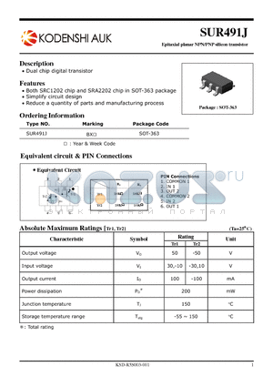 SUR491J datasheet - Epitaxial planar NPN/PNP silicon transistor