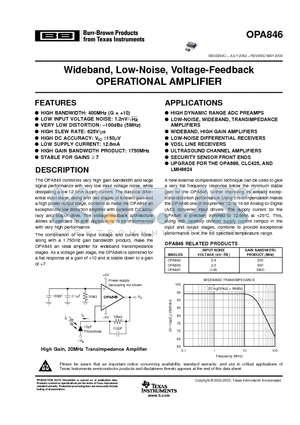 OPA846IDR datasheet - Wideband, Low-Noise, Voltage-Feedback OPERATIONAL AMPLIFIER