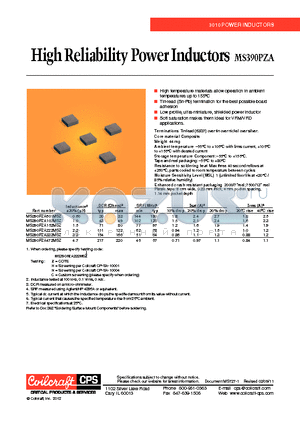 MS390PZA601MSZ datasheet - High Reliability Power Inductors