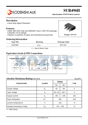 SUR496H datasheet - Epitaxial planar NPN/PNP silicon transistor