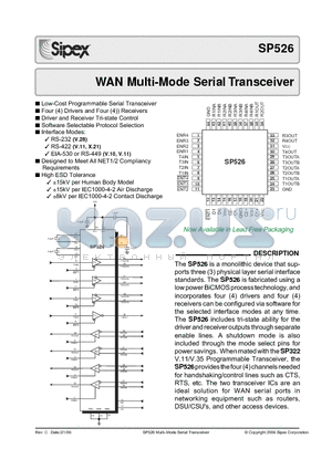 SP526 datasheet - WAN Multi-Mode Serial Transceiver