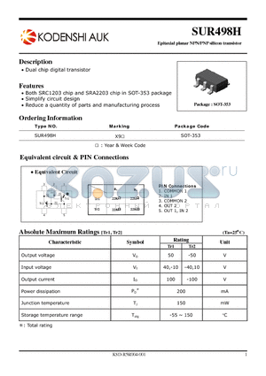 SUR498H datasheet - Epitaxial planar NPN/PNP silicon transistor